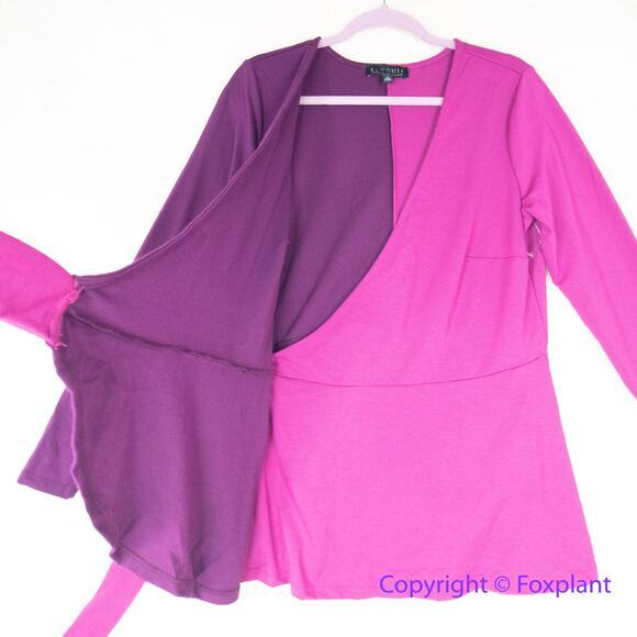 New! ELOQUII Colorblock Wrap Top Purple Fuchsia Stretch Knit plus size 20 - Picture 7 of 14